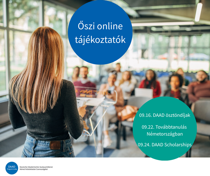 Grafikával ellátott tájékoztató kép melyen egy nő épp előadást tart a hallgatóságnak
