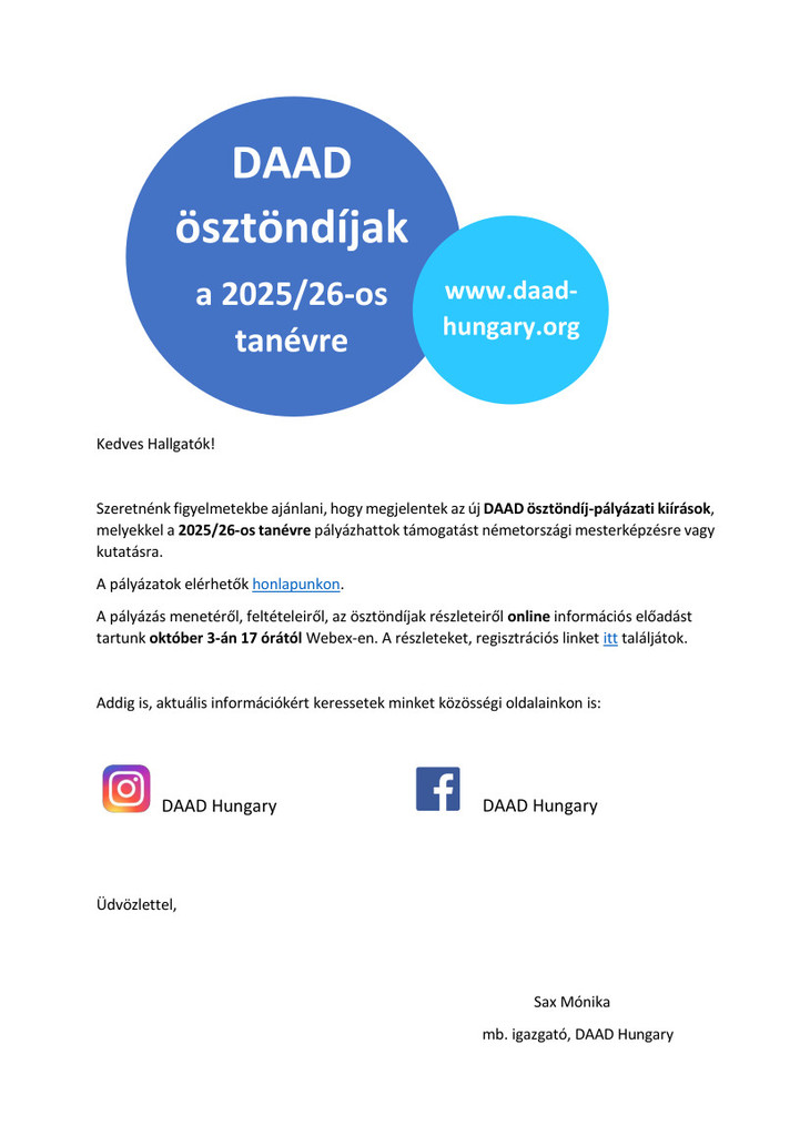DAAD Ösztöndíjak németországi továbbtanuláshoz és kutatáshoz 20252026 tanévre