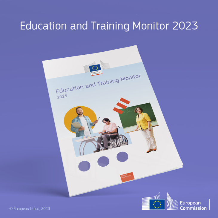 Education and training monitor kiadvány borítóképe a kiadvánnyal aminek a borítóján tanárok képei szerepelnek