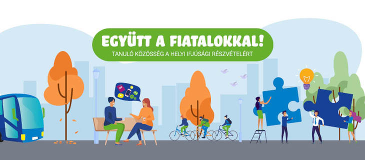 Együtt a fiatalokkal bannerkép grafikus ábrázolással emberek a városban