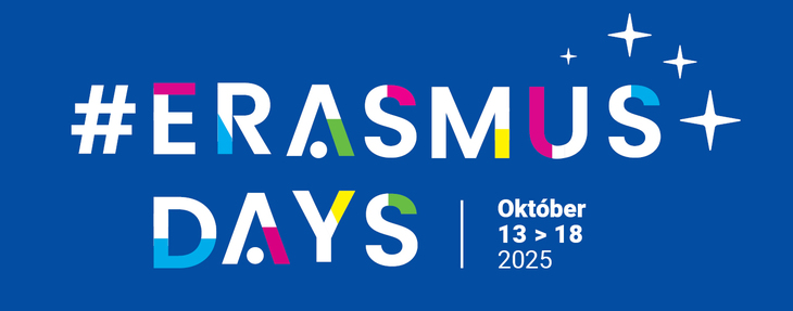 ErasmusDays logó sötétkék alapon színes betűkkel