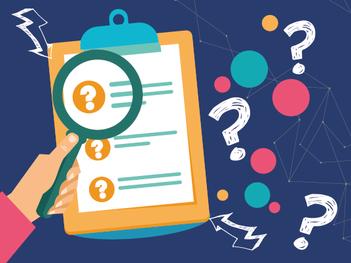 ErasmusDays Gyakori kérdések grafika színes háttérben egy mappán csíptetve egy kérdőív mellette kérdőjelek