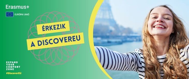 Discover EU jelentkezésre felhívás banner egy mosolygó fiatal lánnyal