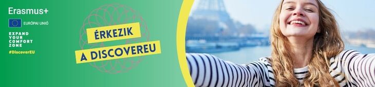 Discover EU jelentkezésre felhívás banner egy mosolygó fiatal lánnyal