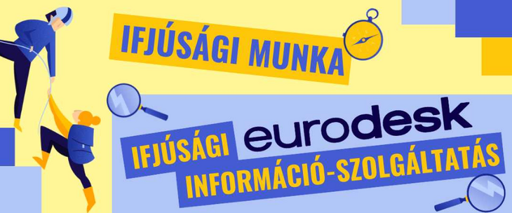Kék és sárga háttéren a fiatalokhoz kapcsolódó szlogenek kiemelve