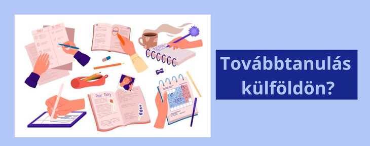 Study abroad Továbbtanulás külföldön cíikk címe kis illusztrációs elemekkel a cikk borítóképe