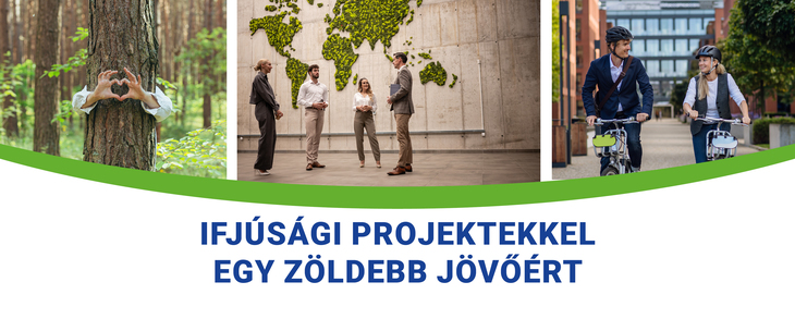 Ifjúsági projektekkel egy zöldebb jövőért Rendezvény kiemelt főoldali bannerkép a rendezvény címével és grafikákkal