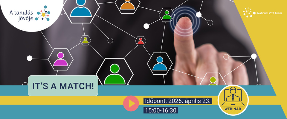 Ajánló grafika a It's a match! - Nemzetközi partnerkeresést segítő webinárium április 23-án című tartalomhoz.