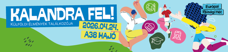 Fiatalokról szóló grafika 4 fiatal alakja ugrál színes háttér előtt színes gondolatbuborékokkal