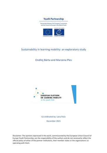 Sustainability in learning mobility kiadvány borítóképe a kiadvány címével és a szerzők nevével