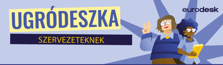 Ugródeszka hírlevél feliratkozásra biztató grafika a hírlevél címével és 2 mosolygó alakkal